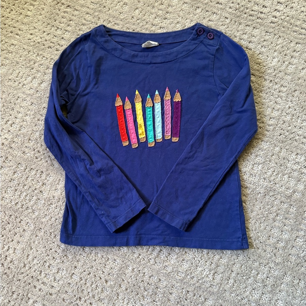 Boden Kids Navy Long Sleeve Tee with Colorful Pencil Design